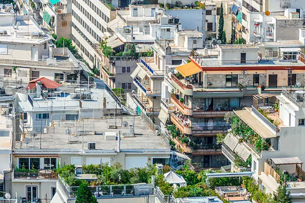 Apartment blocks in Athens, Greece cityscape