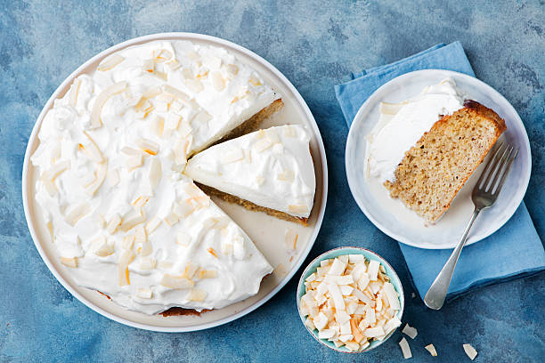 istock Three milk cake, tres leches cake with coconut. Top view 544984544