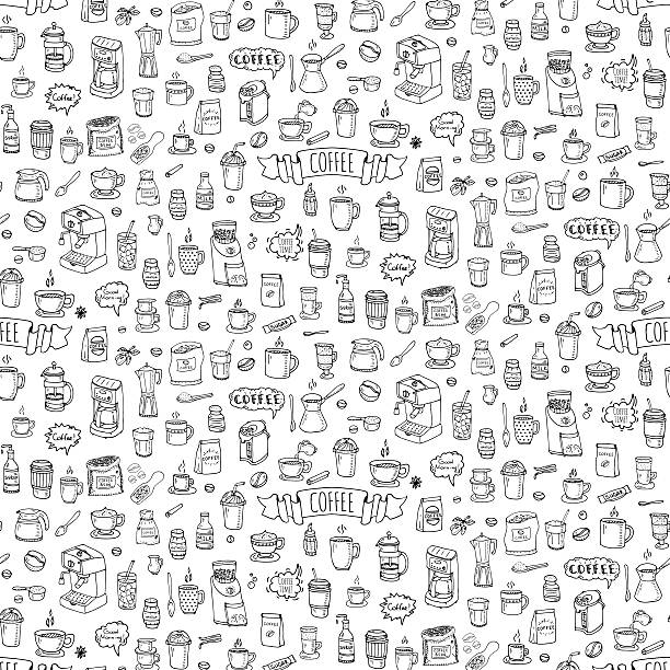 ilustraciones, imágenes clip art, dibujos animados e iconos de stock de conjunto de iconos de café - presa francesa