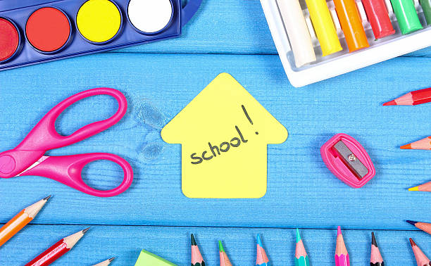 istock School accessories and shape of building, back to school concept 544986822