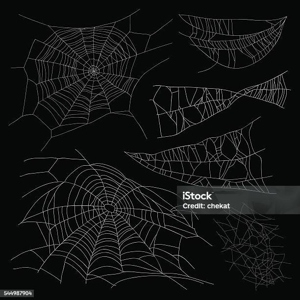 Set Of Different Spiderwebs Stock Illustration - Download Image Now - Spider Web, Black Background, Internet