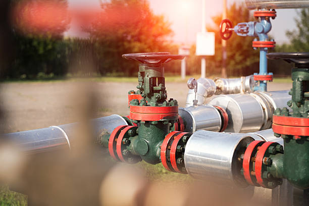 istock Oil and gas pipe line valves 544989588