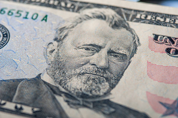 nota de 50 dólares, close-up - symbol president ulysses s grant usa - fotografias e filmes do acervo