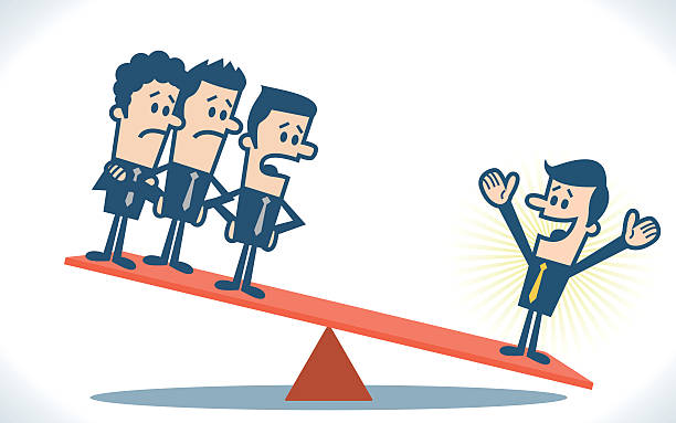 istock Successful businessman outweighing many people on scales 544992666