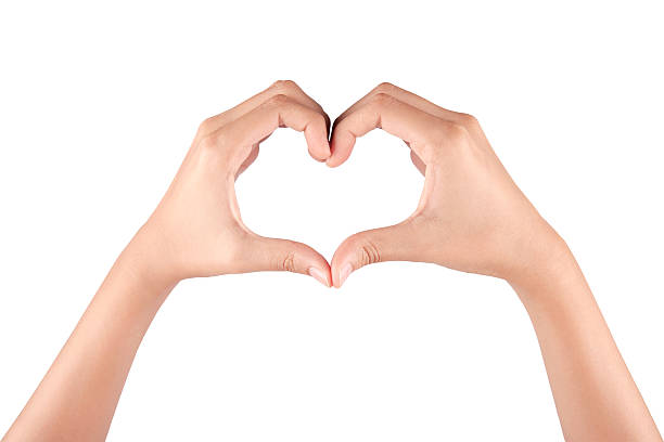 female hands in the form of heart - love hand sign stockfoto's en -beelden