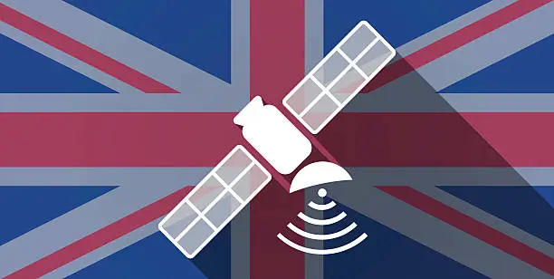 Vector illustration of United Kingdom flag icon with a satellite