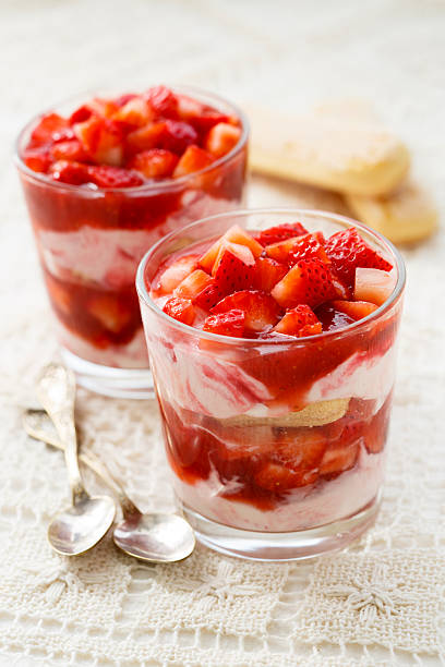 Strawberry dessert Strawberry dessert with fresh berries yogurt fruit biscotti berry fruit stock pictures, royalty-free photos & images