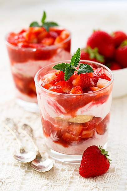 Strawberry dessert Strawberry dessert with fresh berries yogurt fruit biscotti berry fruit stock pictures, royalty-free photos & images