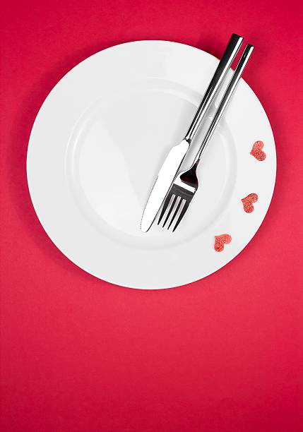 istock restaurant series, valentine day dinner on red background 545084310