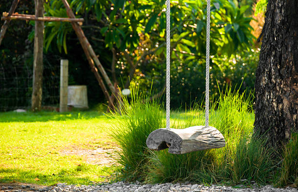log swing hanging under the tree in garden