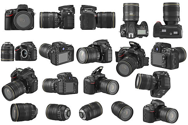 Set digital photo camera Set digital DSLR photo camera professional. 3D graphic digital single lens reflex camera stock pictures, royalty-free photos & images