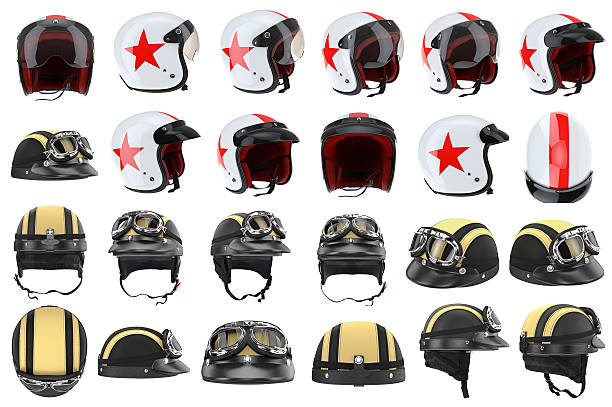réglez les casques de moto - casque de moto photos et images de collection
