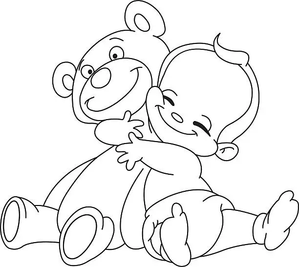 Vector illustration of Outlined baby hug bear