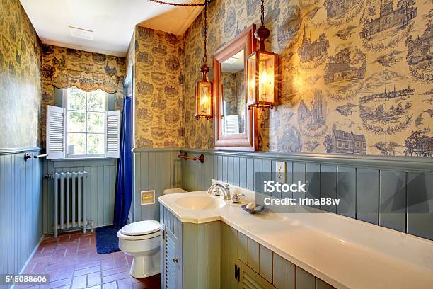Blue Antique Bathroom Original Amazing Home From 1856 Stock Photo - Download Image Now