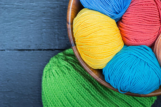 istock Colorful knitting yarn balls in basket 545089568