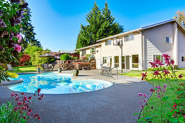 istock Backyard with small beautiful swimming pool 545089872