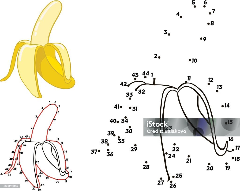 Banana vector Doodle Banana .Connect the dots picture puzzle.Dot to dot educational game for kids.Vector illustration. Numbers game. Child stock vector