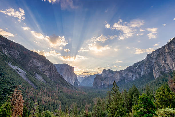 nascer do sol no parque nacional yosemite - yosemite national park winter waterfall california - fotografias e filmes do acervo