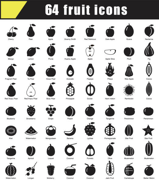 fruit icons set, vector illustration fruit icons set, vector illustration, included apple, pear, cherry, and so on fruit silhouettes stock illustrations