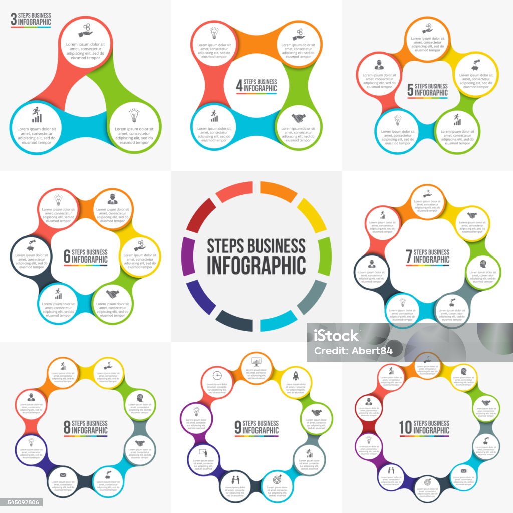 Vector circle infographic. Vector circle infographic. Template for cycle diagram, graph, presentation and round chart. Business concept with 3, 4, 5, 6, 7, 8, 9 and 10 options, parts, steps or processes. Data visualization. Circle stock vector