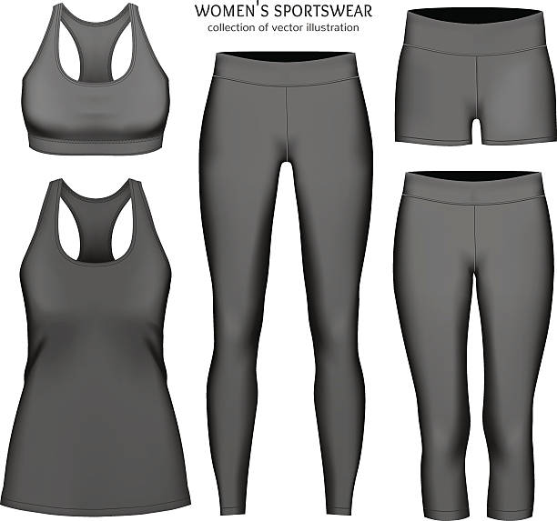 Women vector sportswear. Women sportswear. Collection of vector illustration. Fully editable handmade mesh. cycling shorts stock illustrations