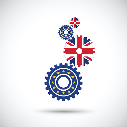 Gear driving Great Britain and european flag Union  flags concept
