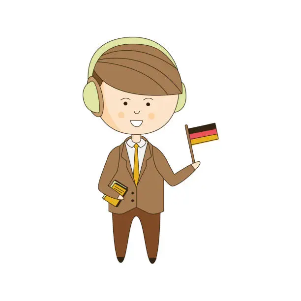 Vector illustration of German Tourist With Audio Guide