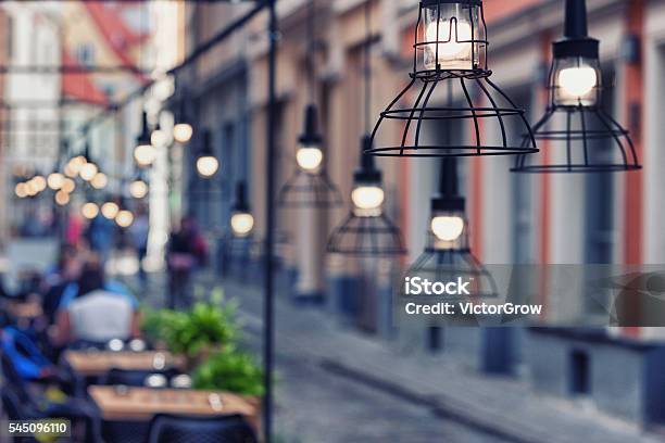 Lamps Beautiful Design In A Restaurant On A Street Stock Photo - Download Image Now - Abstract, Architecture, Art Museum