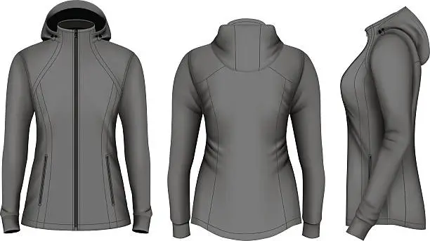 Vector illustration of Softshell hooded jacket for lady.