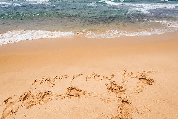 istock New Year text on the sea beach. 545096796