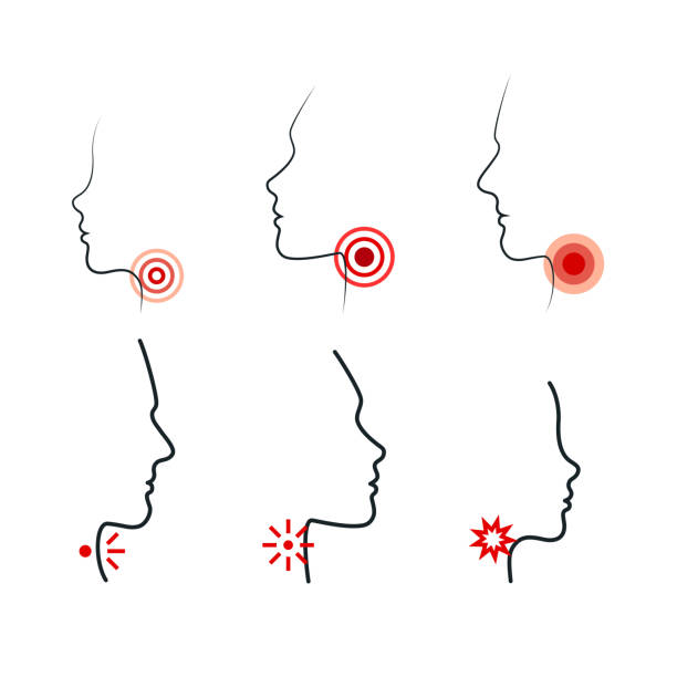 bolest v krku vektorové ilustrace. lidé cítí bolest v krku. - hrdlo stock ilustrace