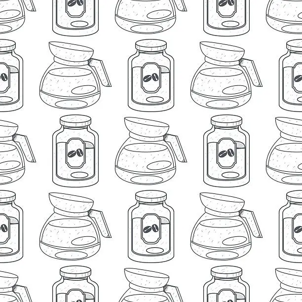 Vector illustration of Seamless pattern with outline drawings on the theme of coffee.