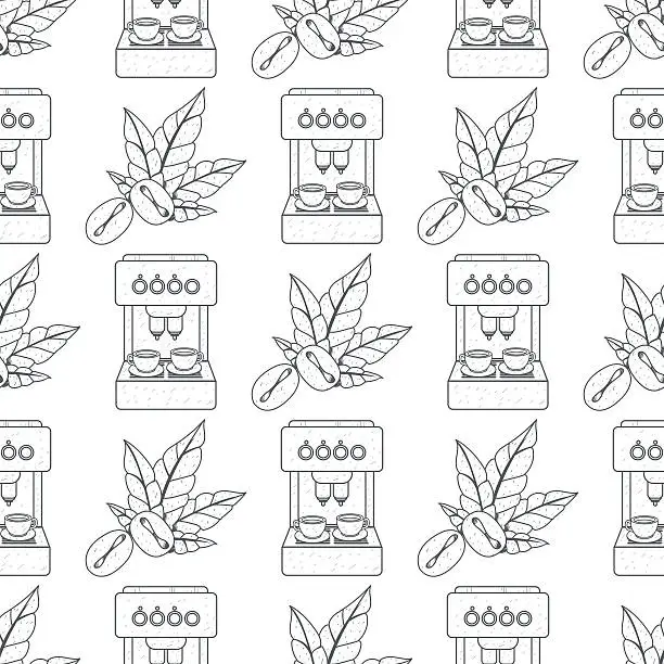 Vector illustration of Seamless pattern with outline drawings on the theme of coffee.