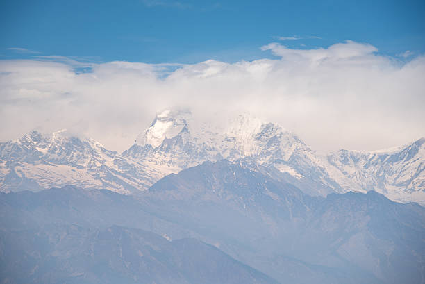 Dhaulagiri mountain view with blue sky, beautiful Himalaya range landscape in Nepal