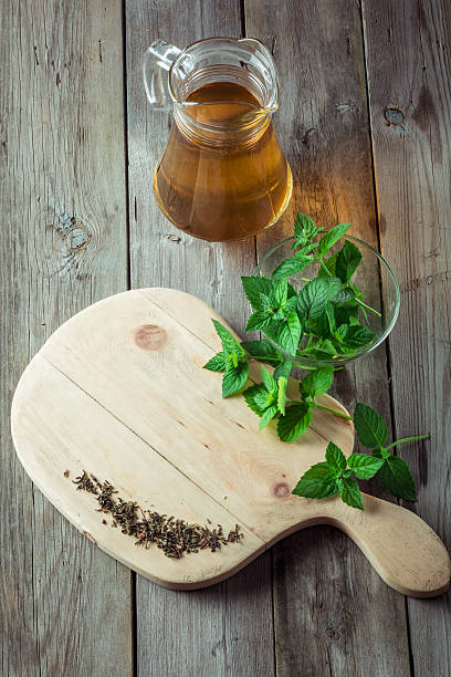 istock Green tea and mint on cutting board 545099376