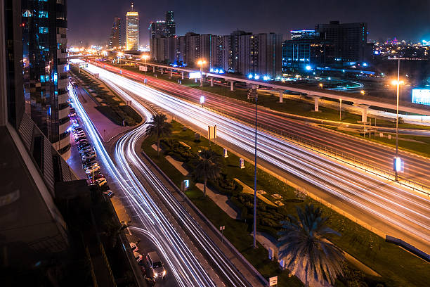 istock Dubai traffic at night long exposure - downtown 545099556
