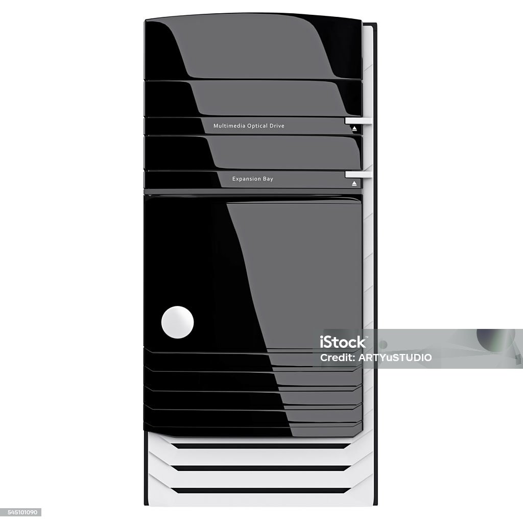 Pc Front Panel Block Pc System Block Front View On Glossy Panel 3d Graphic Stock Photo ...