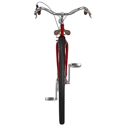 Front view of the bicycle with chrome elements and leather handles. 3D graphic object on white background isolated