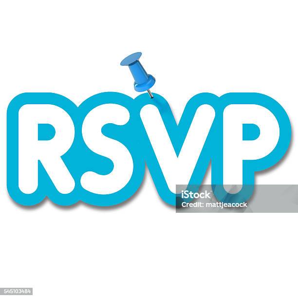 Rsvp Label Pinned To A Plain White Background Stock Photo - Download Image Now - RSVP, Alphabet, Attached