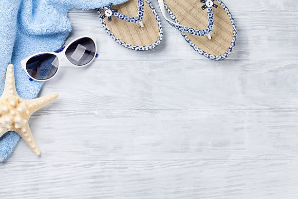 istock Beach accessories on wooden background 545104978