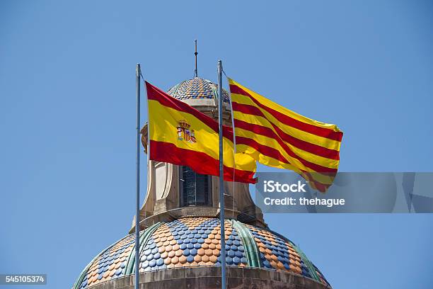 Spanish And Catalan Flag Stock Photo - Download Image Now - Catalonia, Spain, Flag
