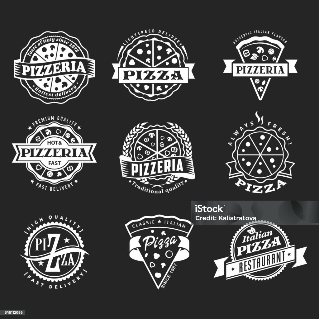 Vector pizza labels set Vector set of vintage food pizza label templates for pizzeria, Ideal for sign or poster Abstract stock vector