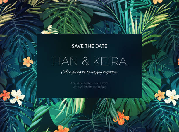 zaproszenie na ślub lub karty projektu z egzotyczne, tropikalne kwiaty i - wedding flower decor invitation stock illustrations