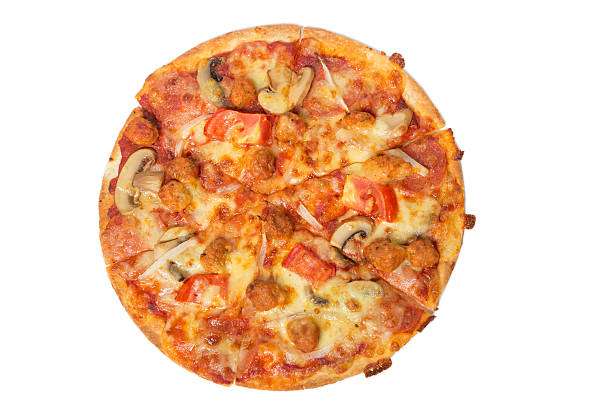 istock Tasty flavorful pizza isolated on white 545114560