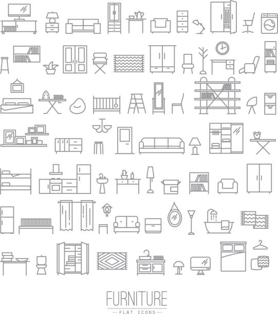 ilustraciones, imágenes clip art, dibujos animados e iconos de stock de los iconos plana gris - bathroom contemporary office sparse