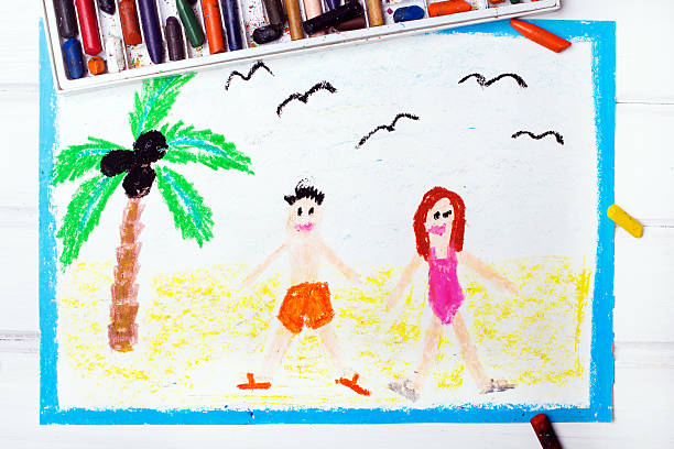 istock Colorful drawing: happy couple on the beach 545115938