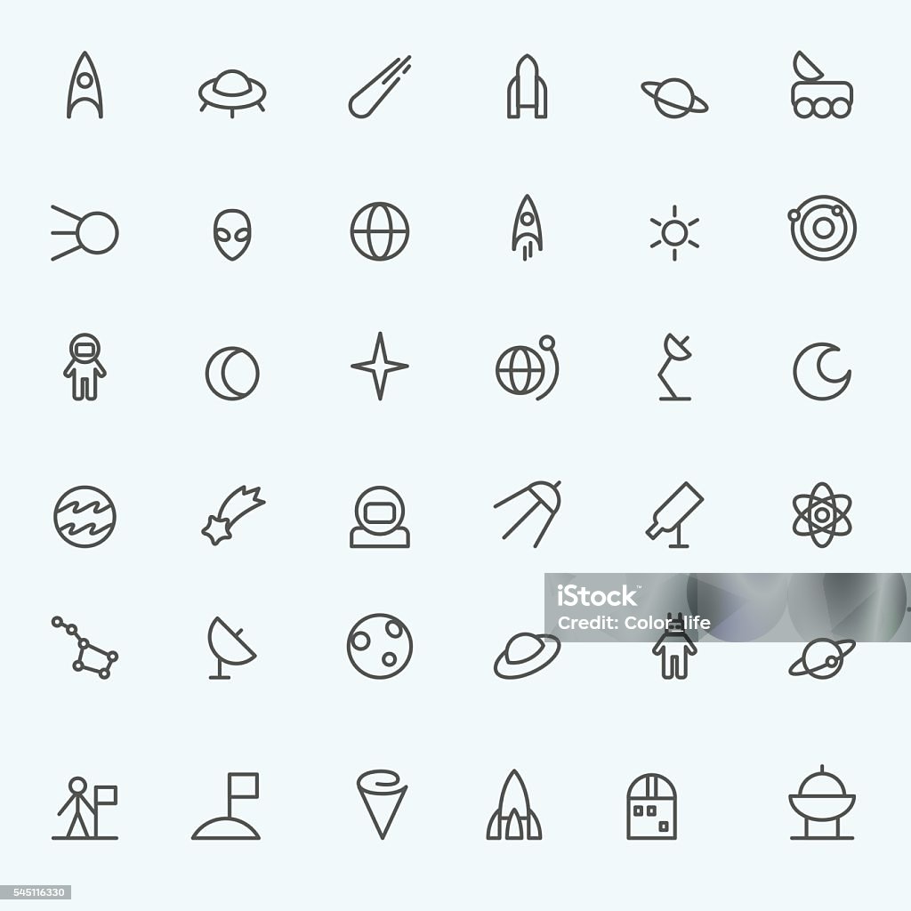 Space icons Space icons, simple and thin line design Icon Symbol stock vector