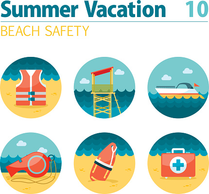 Lifeguard beach safety vector icon set. Summer time. Vacation, eps 10