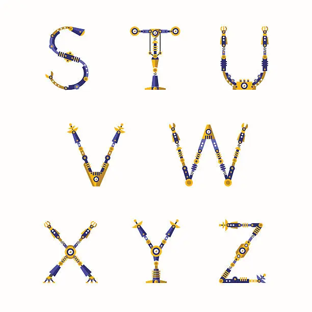 Vector illustration of Technical Robot font. Letters from S to Z