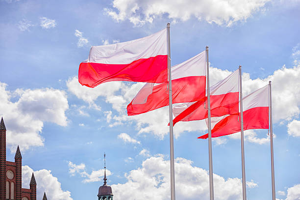 istock Polish flags are waving on the wind 545119212